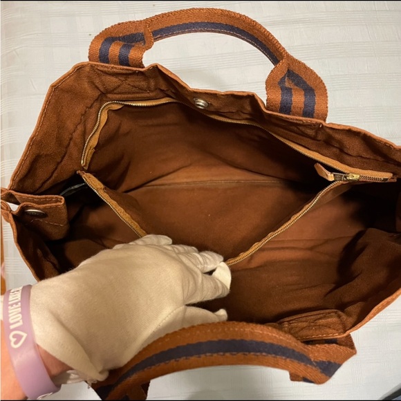Authentic Hermes Large Vintage Rust and Navy Canvas Tote Bag - Picture 4 of 16